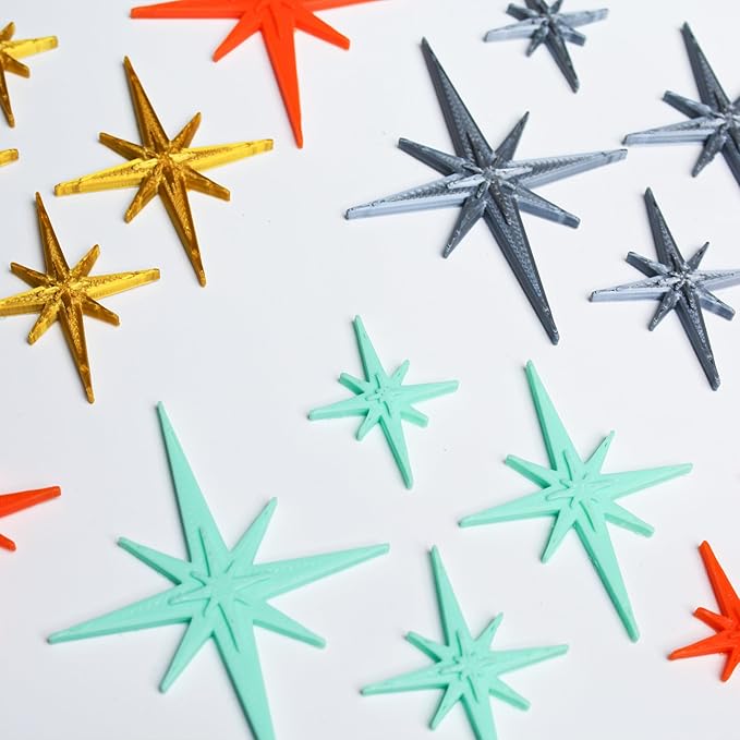 Midcentury Modern Vintage Style Atomic Star Bursts Fridge Magnets Art Refrigerator Kitchen Décor 1960s Retro Stars 50s Home Office MCM (Mint)