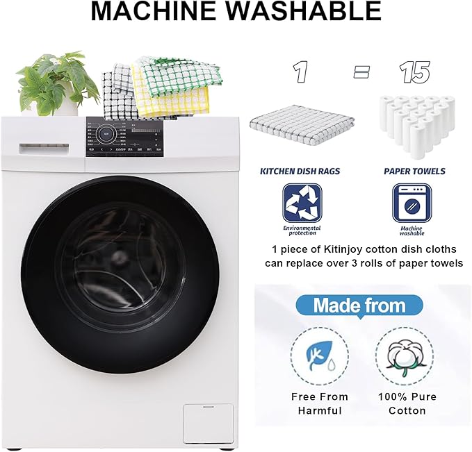 Kitinjoy Cotton 8 Pack Terry Kitchen Dish Cloths, 12 x 12 Inches Super Soft and Absorbent Dish Rags, Quick Drying Dish Towels for Washing Dishes, Multi-Colored