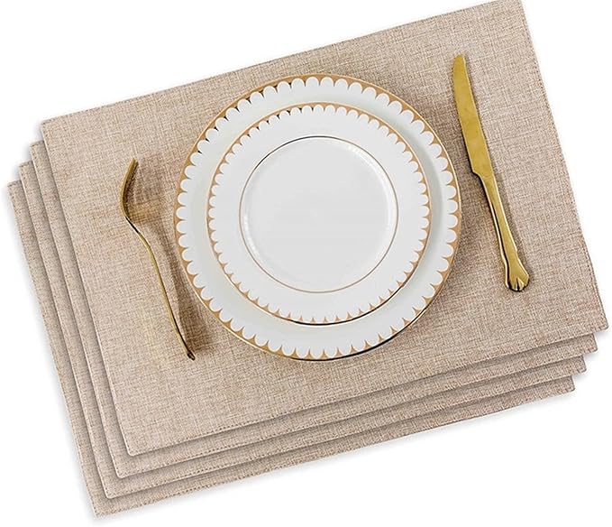 Placemat Set of 4/6 Washable Place Mats Placemats Heat Faux Linen Burlap Placemat for Dining Table Kitchen Table Mats(Linen 4 Pieces)