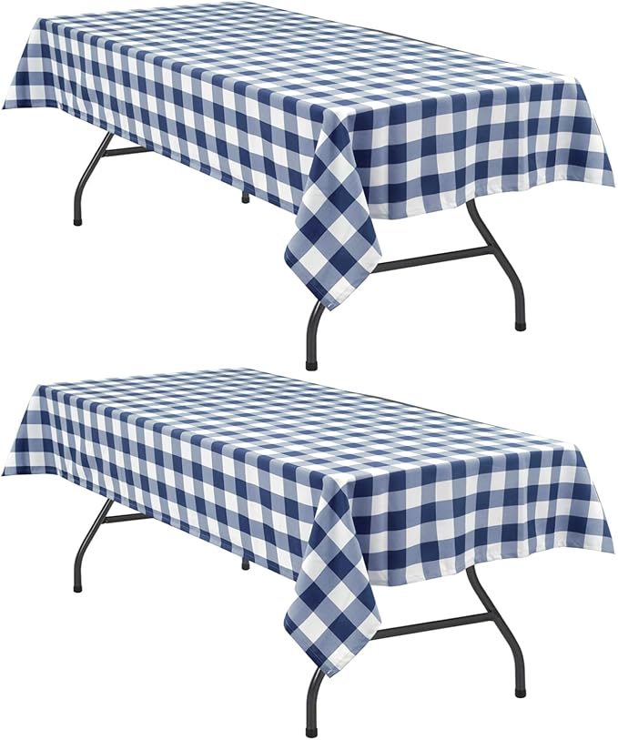 Hiasan Checkered Rectangle Tablecloth Waterproof, 2 Pack, 60 x 84 inch - Buffalo Plaid Table Cloth for Outdoor Picnic/Spring Party/Dining, Navy Blue and White