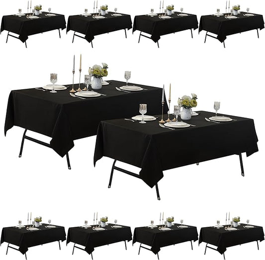 10-Pack 60x102 inch Black Table Cloths, Solid Stain and Wrinkle Resistant Oblong Tablecloth, Premium Plain Weave Polyester Fabric Rectangle Table Linen Covers for Hotel, Wedding