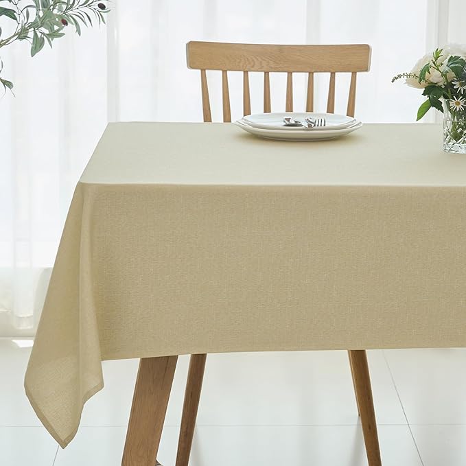 maxmill Rectangle Linen Textured Tablecloth Waterproof Spillproof Wrinkle Free Washable Fabric Table Cloth Kitchen Dining Tabletop Decoration Table Cover for Holiday Dinner Party, 52 x 70 Inch, Beige