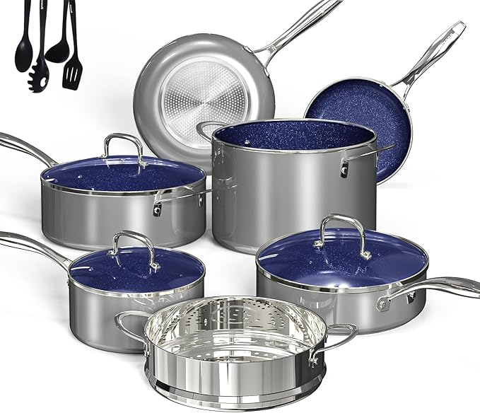 Deluxe DUXANO 14PC Healthy Pots and Pan With 9H Anti-scratch Coating, 2-Layer Non-Stick Ceramic&PFAS Free, Sensitively&Evenly Induction Cooking, Enhanced Flavor with Infrared Cookware, Dishwasher Safe