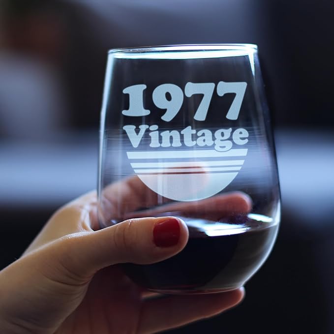 Bevvee Vintage 1977 Stemless Wine Glass - 49th Birthday Gifts for Women & Men Turning 49 - Bday Party Decor - Set of 2 - Large 17 oz