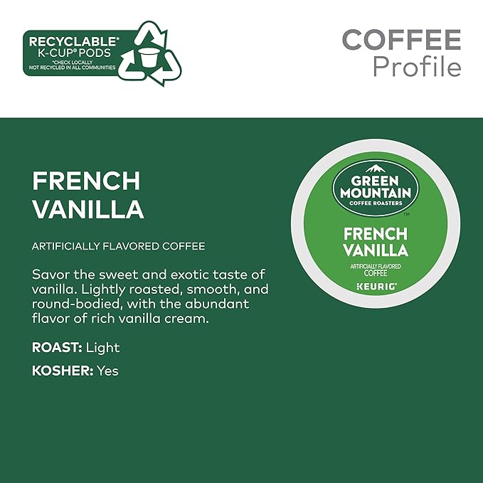 Green Mountain Coffee Roasters French Vanilla Keurig Single-Serve K-Cup pods, Light Roast Coffee, 12 Count