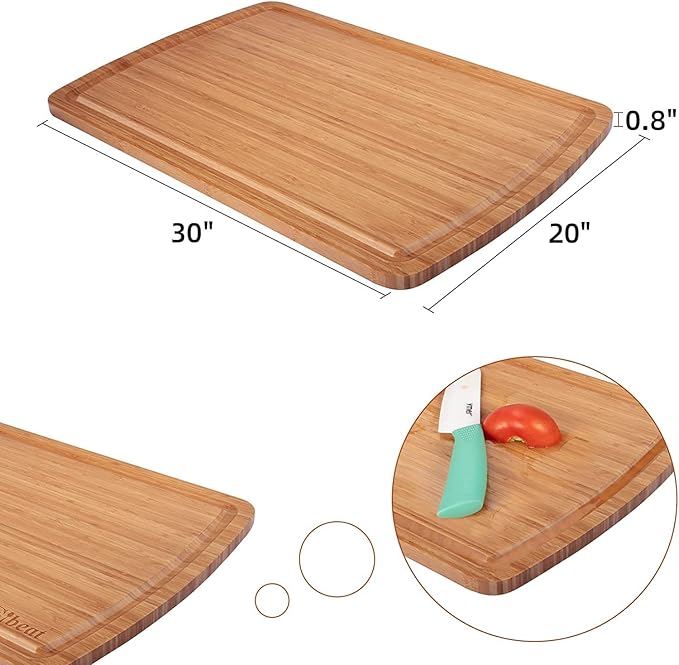 Extra Large Bamboo Wood Cutting Board, 30 x 20 Inch Kitchen Wooden Chopping Board with Juice Groove, Reversible Butcher Block Cutting Board for Meat, Turkey Carving