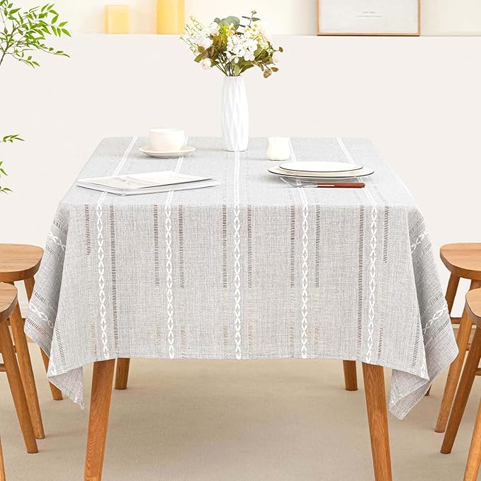 SIELUNO Rectangle Table Cloth Rustic Farmhouse Tablecloth Heavy Duty Cotton Linen Waterproof Wrinkle Free Table Cloths for Kitchen and Dining Room-Hollow Light Grey-Rectangle, 54"x86", 6-8 Seats