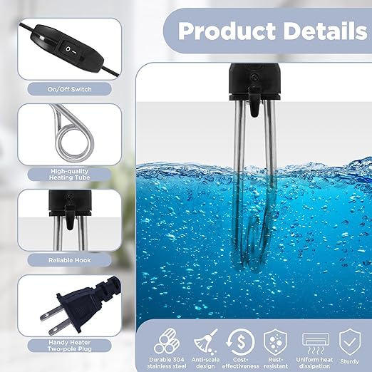 Portable Immersion Cup Mug Water Heater Traveling/Camping Accessories - 300W with On/Off Switch - 120/240V Dual Voltage Travel Adapter - Electric Kettle Alternative - Warmer for Tea Coffee Hot Drinks
