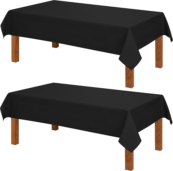 Hiasan 2 Pack Faux Linen Rectangle Tablecloth - Wrinkle and Stain Resistant Washable Table Cloth for Kitchen Dining Room Holiday Table Cover for Party Dinner, Black, 54 x 108 Inch