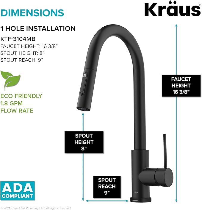KRAUS Oletto Contemporary Single-Handle Touch Kitchen Sink Faucet with Pull Down Sprayer in Matte Black, KTF-3104MB
