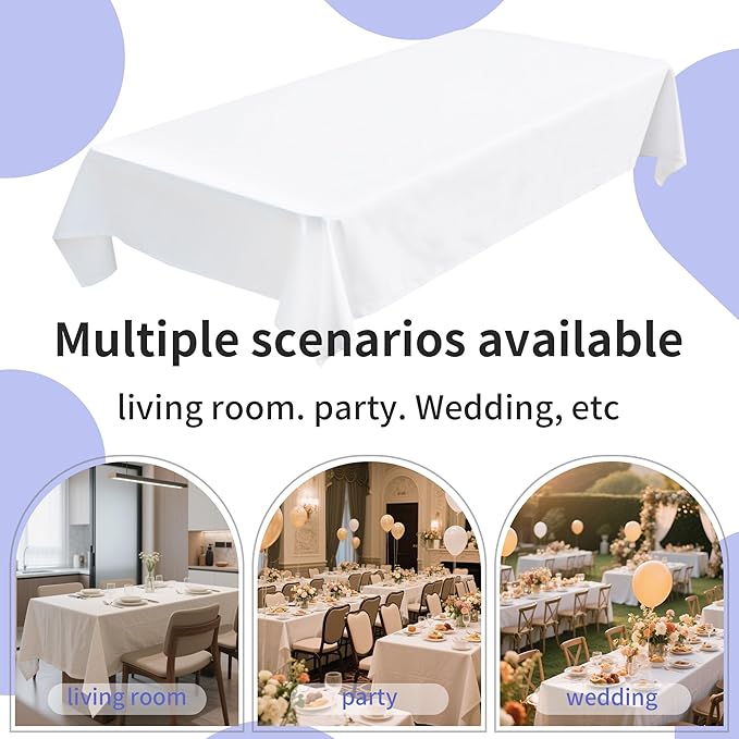 BIGTONE 12 Pack White Rectangle Tablecloth 60 x 126 Inch, Cross Ribbon Packing Reusable Table Clothes for 8 Foot Tables, Wrinkle Resistant Polyester Fabric Table Cover for Wedding, Party, Banquet
