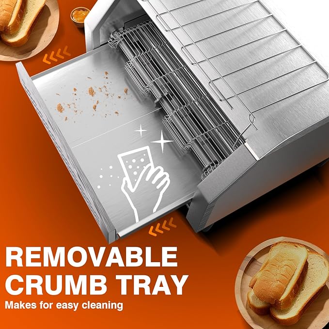 PYY Commercial Conveyor Toaster - Electric Industrial Belt Toasters Oven, 450 Slices/Hour Heavy Duty, Stainless Steel for Bun Bagel Bread Waffle Restaurant Buffet
