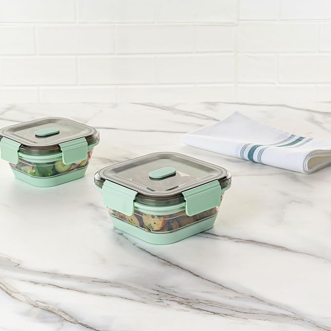 Restaurantware-Fresh Hero 23.8 Ounce Storage Containers, 1 Durable Airtight Food Containers - Microwavable, Freezable, Green Plastic, Collapsible, Dishwashable, With Vented Lids