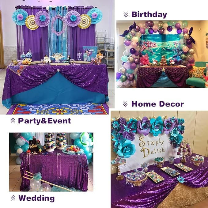 Eternal Beauty Purple Tablecloth, 50x80 Inch Sequin Rectangle Table Cover for Cake Dessert Exhibition Party Birthday Events