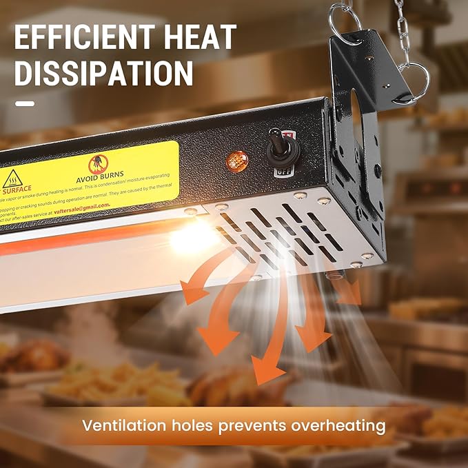 48-Inch Food Heat Lamp - 1350W Commercial Food Warmer Lamp Overhead Stainless Steel Catering Heat Lamps Electric Strip Heater for Restaurant Buffet Parties Kitchen, Black 115V