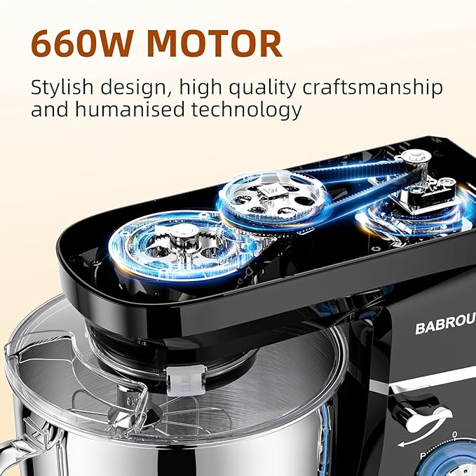 Dough Mixer 8.45 QT Electric Mixer - 660W 6 Speed Large Capacity Kitchen Stand Mixer with Whisk Dough Hook Mixing Beater Household Food Mixer for Baking Cakes Cookie Bread Salad(Black)