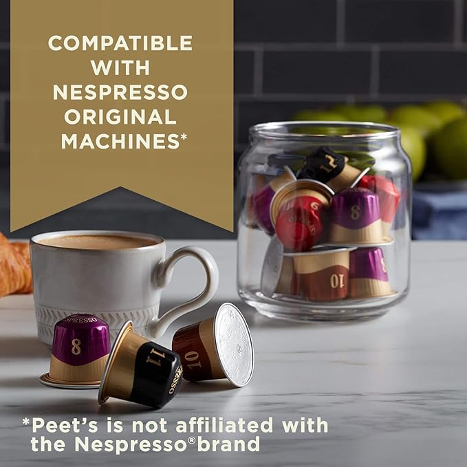 Peet's Coffee, Dark and Medium Roast Espresso Capsules Variety Pack, Compatible with Nespresso Original Machine, 100% Arabica Coffee - Intensity 8-11, 40 Count (4 Boxes of 10 Espresso Capsules)