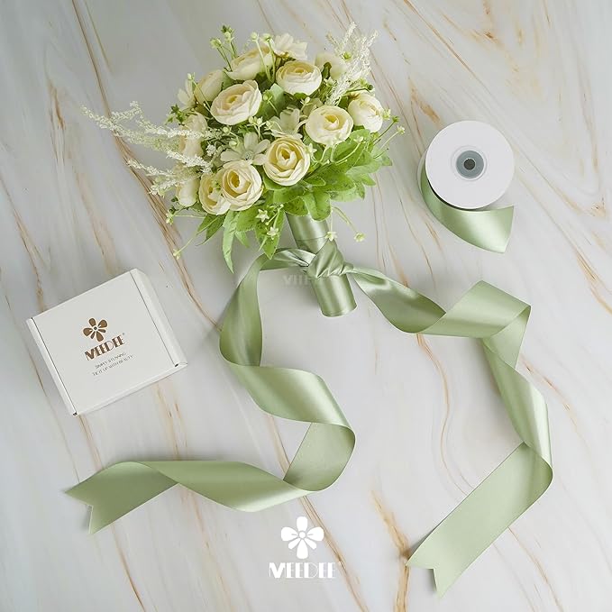MEEDEE Spring Moss Satin Ribbon 2 Inch Spring Green Ribbon Lux Double Faced Ribbons by 25 Yards Silk Satin Ribbons for Gift Wrapping, Weddings, Flower Bouquet, Holiday Decorating