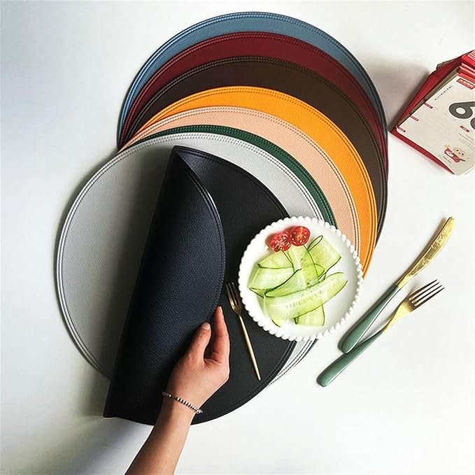 Round Leather Placemat for Dining Faux Large Non-Slip Insulation PU Place Mat for Kitchen of Home Waterproof(Green)