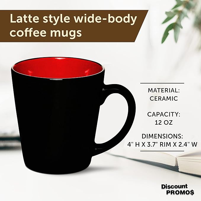 DISCOUNT PROMOS Ceramic Coffee Latte Mugs 12 oz. Set of 10, Bulk Pack - Perfect for Coffee, Tea, Espresso, Hot Cocoa, Other Beverages - Red