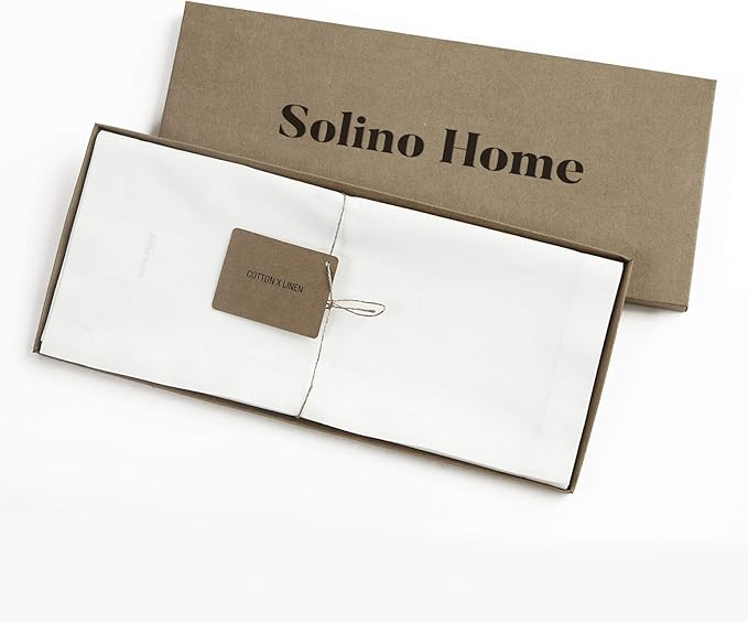 Solino Home White Table Runner 132 Inches Long - Dru Cotton Linen 14 x 132 Inch Table Runner for Dining, Winter, Valentines, Spring, Easter - Handcrafted and Machine Washable