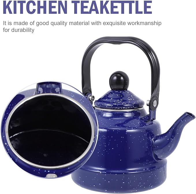 Enameled Water Kettle with Mottling Pattern 7.87 Inch Ceramic Tea Pot for Loose Leaf Tea Stylish Speckled Enamel Teapot for Kitchen and Heating Water
