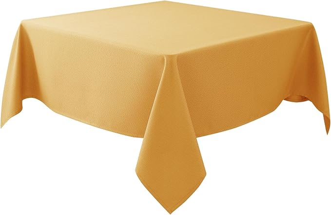 Biscaynebay Fall Tablecloth Textured Fabric Square Tablecloths 70x70'', Fall Gold Thanksgiving Autumn Harvest Water Resistant Fabric Tablecloths for Kitchen, Dining, Wedding, Parties Machine Washable