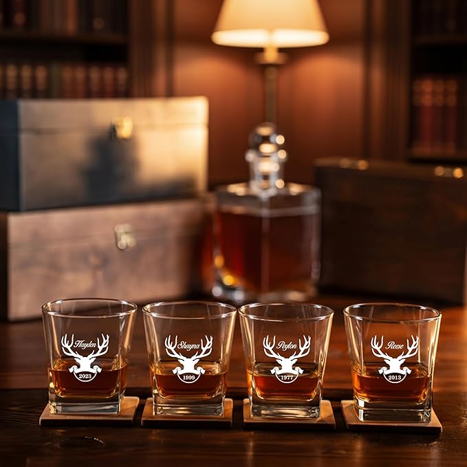 Personalized Engraved Whiskey Glass 10.25 oz – Etched Bourbon Glass with Heavy Base, Old Fashioned Cocktail Glass, Groomsmen & Father’s Day Gift (Whiskey Design 6)