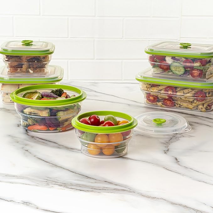 Restaurantware-Fresh Hero 16 Ounce Storage Containers, 20 Durable Airtight Food Containers - Microwavable, Freezable, Green Silicone Collapsible Container, Dishwashable, With Vented Lids