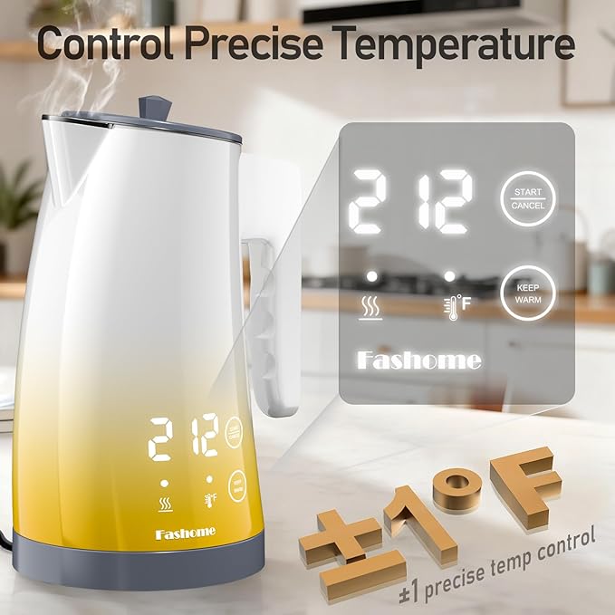 Electric Kettle with Temperature Control, 5 Preset Temps, 2H Keep Warm -1200W Quiet Water Boiler,Electric Tea Kettle with BPA-Free, Digital Cool-Touch, Rotating Base for Home,Office(Yellow Gradient)