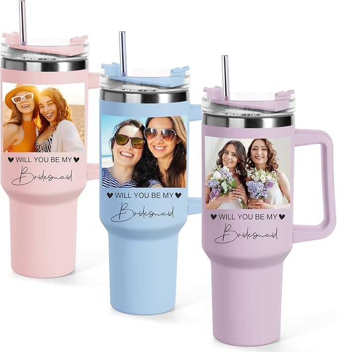 Personalized 40 oz Tumbler with Handle and Straw,Custom Bride & Bridesmaid Gift,Insulated Stainless Steel Travel Coffee Mug Customized Water Cups with Name for Wedding