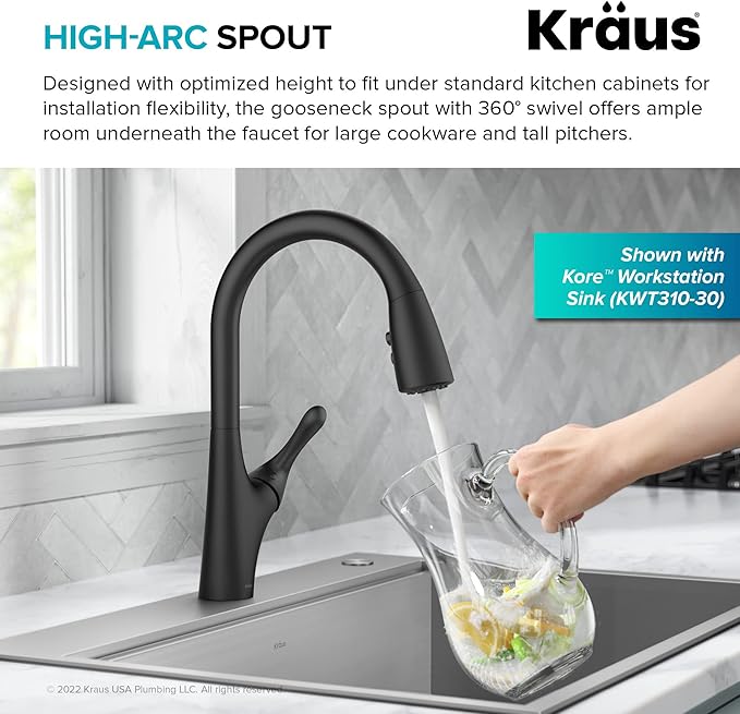 KRAUS Merlin Transitional Pull-Down Single Handle Kitchen Faucet in Matte Black, KPF-1674MB