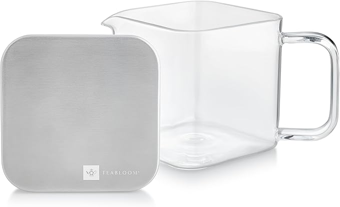 Teabloom Stackable Cube Glass Teapot for All Types of Teas – 27 oz (800mL) – Heat-Resistant Borosilicate Glass, Stainless Steel Filter Lid, Space-Saving Stackable Design