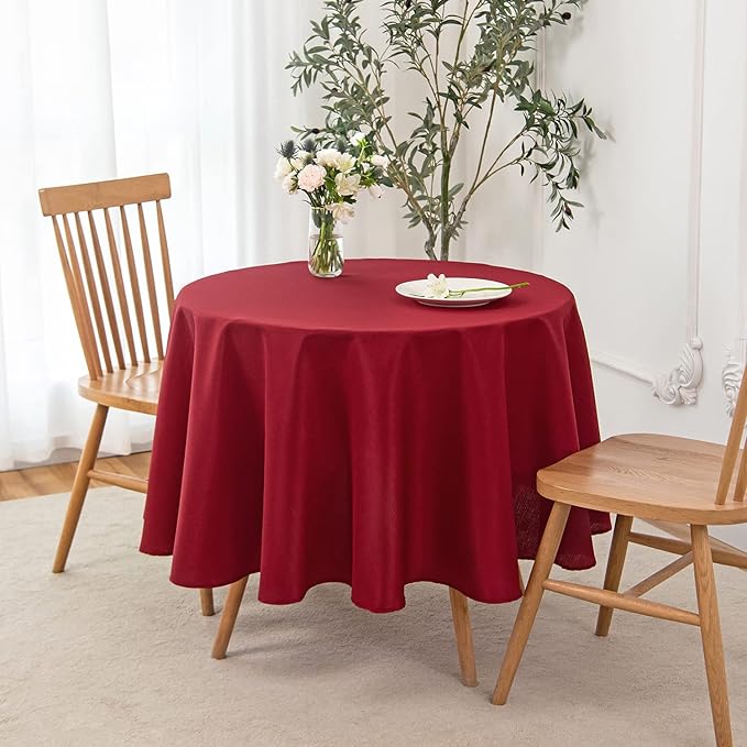 maxmill Round Linen Looking Textured Tablecloth Spill-Proof Wrinkle Free Soft Jacquard Table Cloth for Circular Table Cover, for Dining Room Banquet Christmas Parties Holiday Dinner, 70 Inch, Red