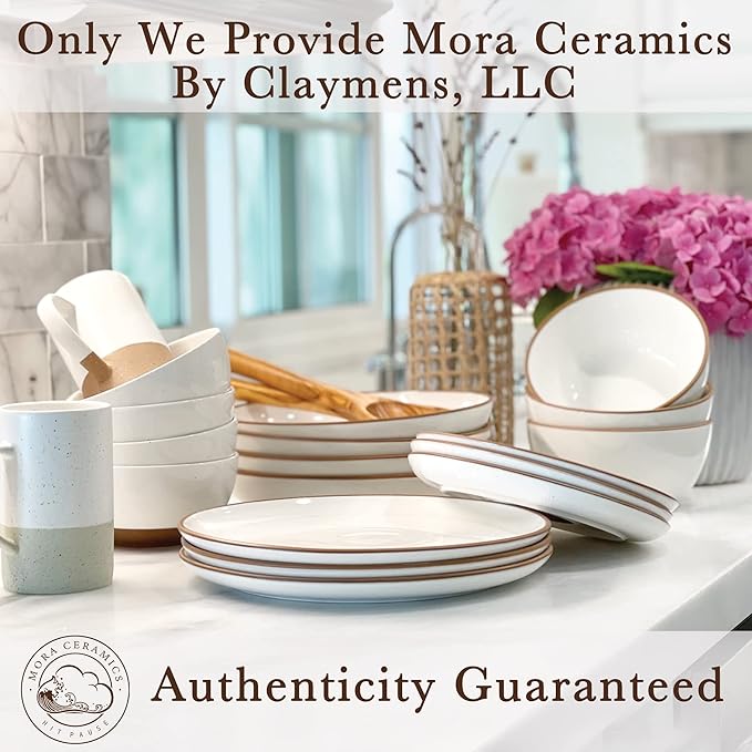 Mora Ceramic Dinner Plates Set of 6, 10 inch Dish Set - Microwave, Oven, and Dishwasher Safe, Scratch Resistant, Modern Rustic Dinnerware- Kitchen Porcelain Serving Dishes - Vanilla White