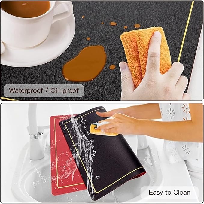 Double-Sided Color Black Red Placemats Set of 1/4/6 Gold Edge PU Leather Place Mats Indoor & Outdoor for Patio Table(SG Gold red,6set)