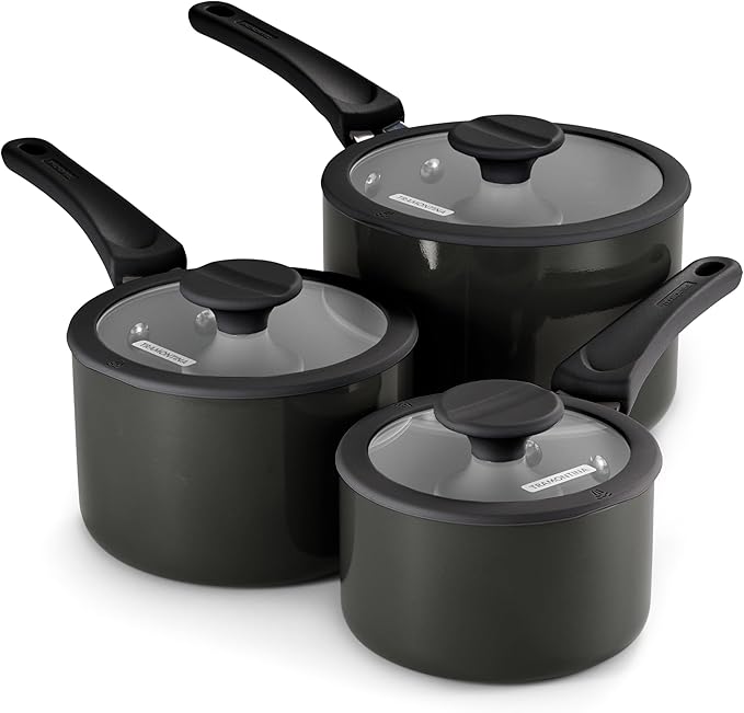 Tramontina Ceramic Non Stick 6-Piece Nesting Sauce Pan Set with Lids - Stackable Nonstick Cookware Set, Dishwasher and Oven Safe, Dark Gray