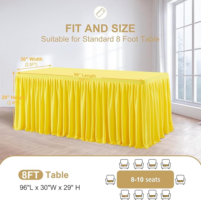 Wish Care 6 Pack Yellow Rectangle Table Clothes for 8 Foot Tables, Polyester Fitted Tablecloths 8ft Stretch Table Cover for Wedding, Birthday, Parties, Trade Show, Craft Show