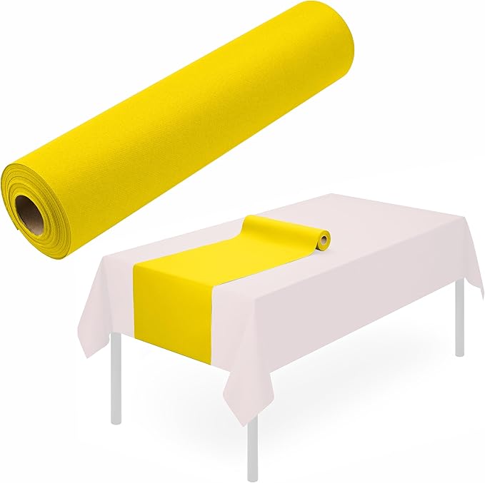 Disposable Table Runner for Dining Table, 16" x 48" 20-Pack Linen-Like Bright Yellow Paper Table Runners for Party, Wedding Or Event
