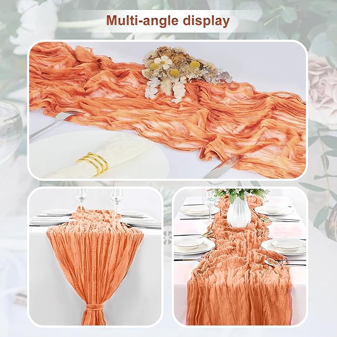 1 Pack Coral Cheesecloth Table Runner 35x120 Inch 10Ft Rustic Gauze Cheese Cloth Table Runner Sheer Cheesecloth Table Runners for Wedding Party Bridal Shower Decoration