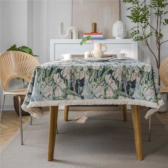 Rectangular Tablecloth Flower Jacquard Tablecloth Bohemian Thick Tablecloth Suitable for Restaurant Camping(Style13,100 * 140cm)