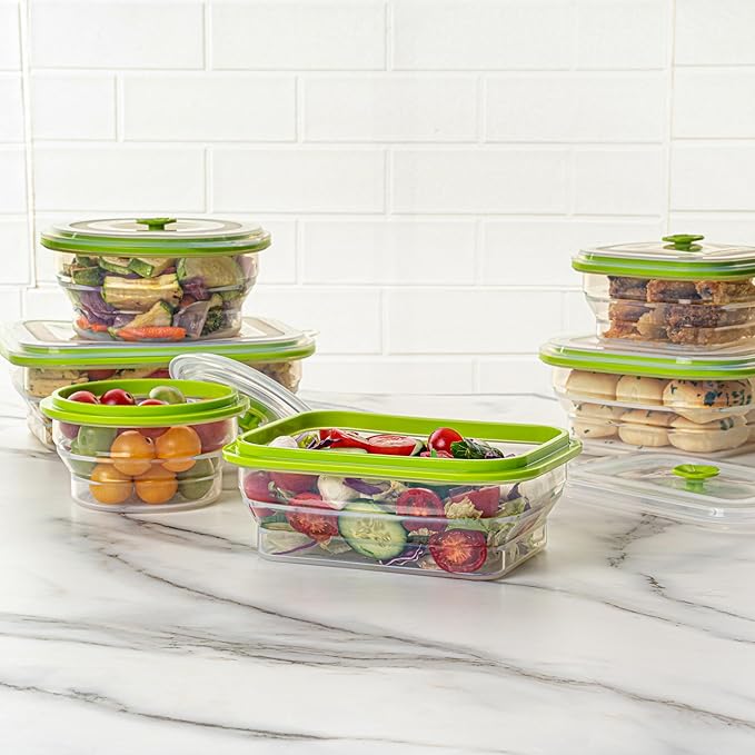 Restaurantware-Fresh Hero 32.3 Ounce Storage Containers, 1 Durable Airtight Food Containers - Microwavable, Freezable, Green Silicone, Collapsible, Dishwashable, With Vented Lids