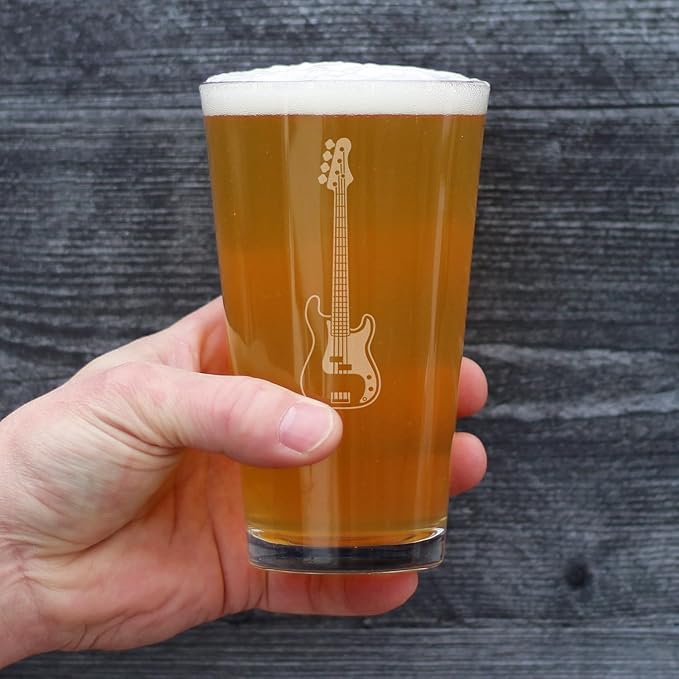Bevvee Electric Bass Pint Glass for Beer - Music Gifts for Bass Players, Teachers and Musical Accessories for Musicians that Play Bass Guitar - 16 Oz Glasses
