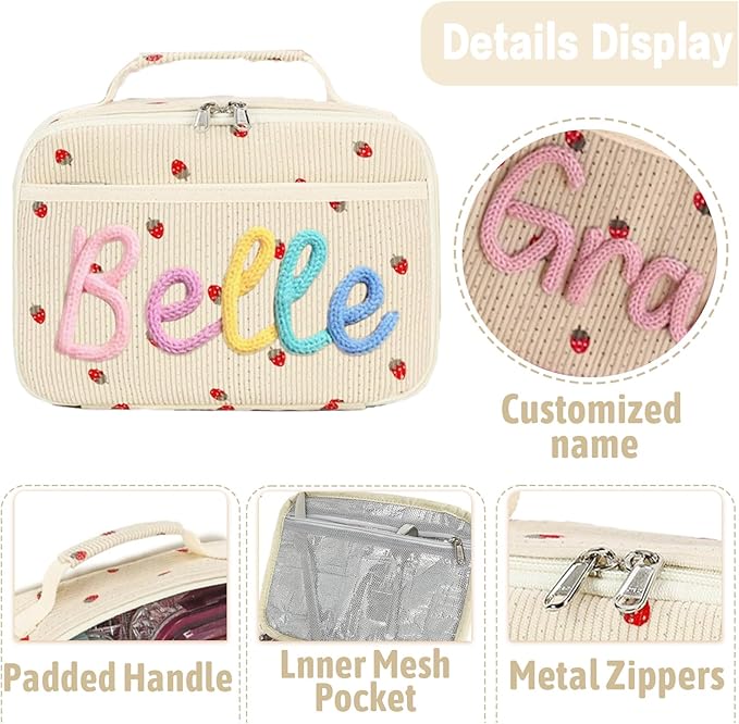 Personalized Kids Insulated Lunch Bag with Name & Logo, Customization Portable Preppy Children Lunch Box Bag for Girls, 3-Lays Insulated Large Lunch Tote Toxes for School Travel Picnic, Birthday Gifts