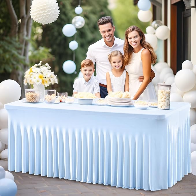 2 Packs Baby Blue Spandex Tableclothes for 6 Foot Rectangle Table, Spandex Table Covers 6FT Stretch Table Skirts Rectangle Wrinkle Free Fitted Tablecover for Event, Wedding, Banquet & Parties