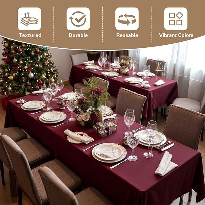 sancua Tablecloths for 8 Foot Rectangle Tables, 6 Pack - Washable Polyester Fabric Table Cloth for Chirstmas Party, Birthday, Banquet Reception, 60x120 Inch Burgundy
