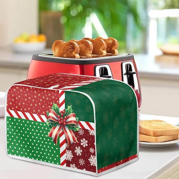 Doojoayie 2Slice Toaster Cover Dust Resistant Cover for Kitchen Small Appliance Christmas Theme Bread Machine Protector Decorative Accessories for Xmas Home Kitchen Decor