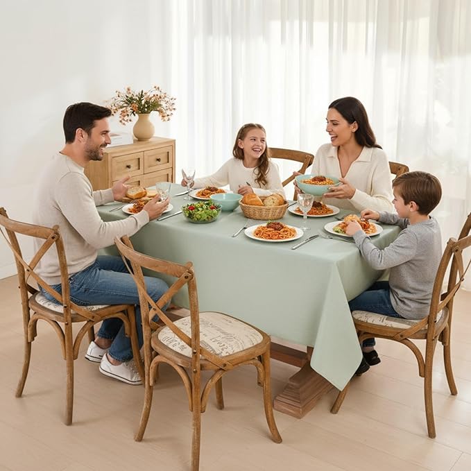 Faux Linen Tablecloths for Rectangle Tables, 2 Pack Burlap Textured Table Cloths Washable Farmhouse Table Cover Water Resistant for Dining, Wedding, Outdoor(Sage Green, 52"×70")