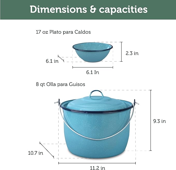 Cinsa 8-Piece Enameled Steel Stock Pots (14 & 8 QT) with Lids, Turquoise Blue Cookware Set