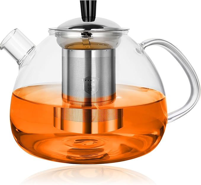 Glass Tea Pot with Infuser for Loose Tea, Microwave Stovetop Safe 1500ml/50oz Loose Leaf Tea Kettle